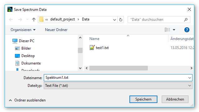 Spektraldaten als Textdatei speichern