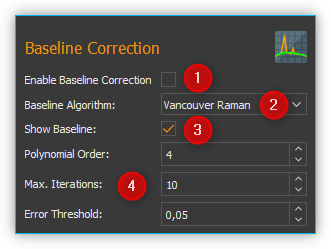 Bedienelemente für Realtime-Baslinekorrektur