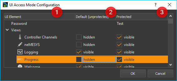 Konfigurationsdialog für den UI Zugriff