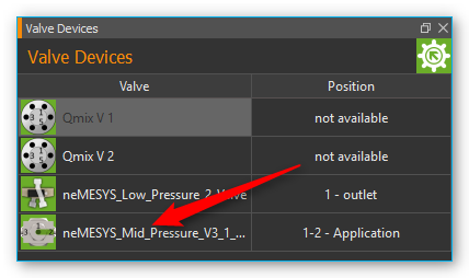 Figure 25: Valve list with external valve as last list entry