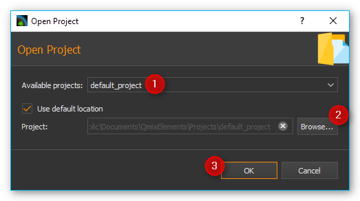 Figure 1.38: Dialog for opening an existing project
