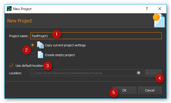Figure 1.36: Configuration dialog for creation of a new project