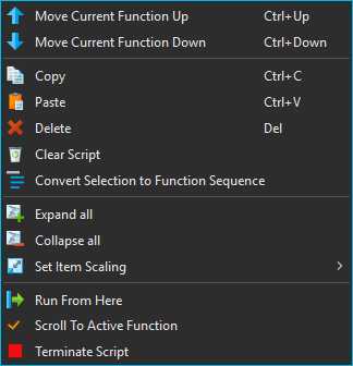 Figure 8: Script Editor context menu