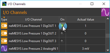 Figure 6: List of I/O channels - Test by manual switching of the digital outputs