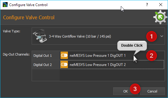 Figure 8: Dialog for valve creation and configuration
