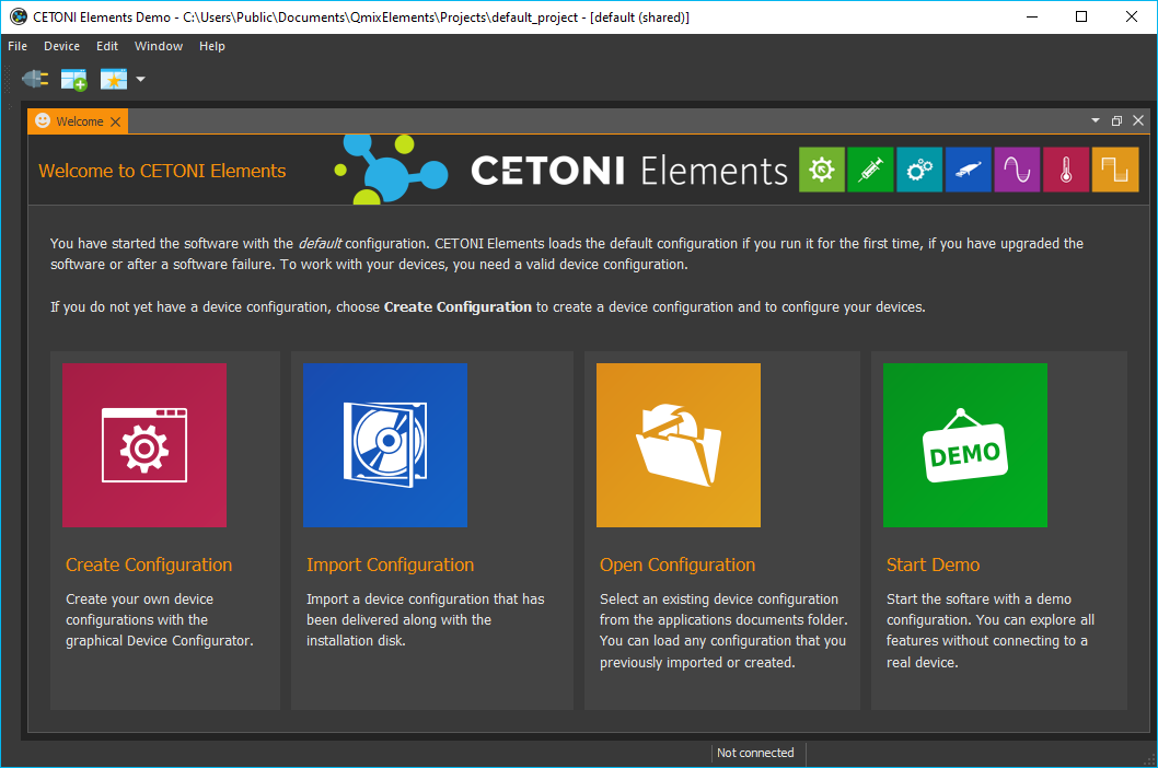 Figure 1.1: First start of CETONI Elements – Startup Screen